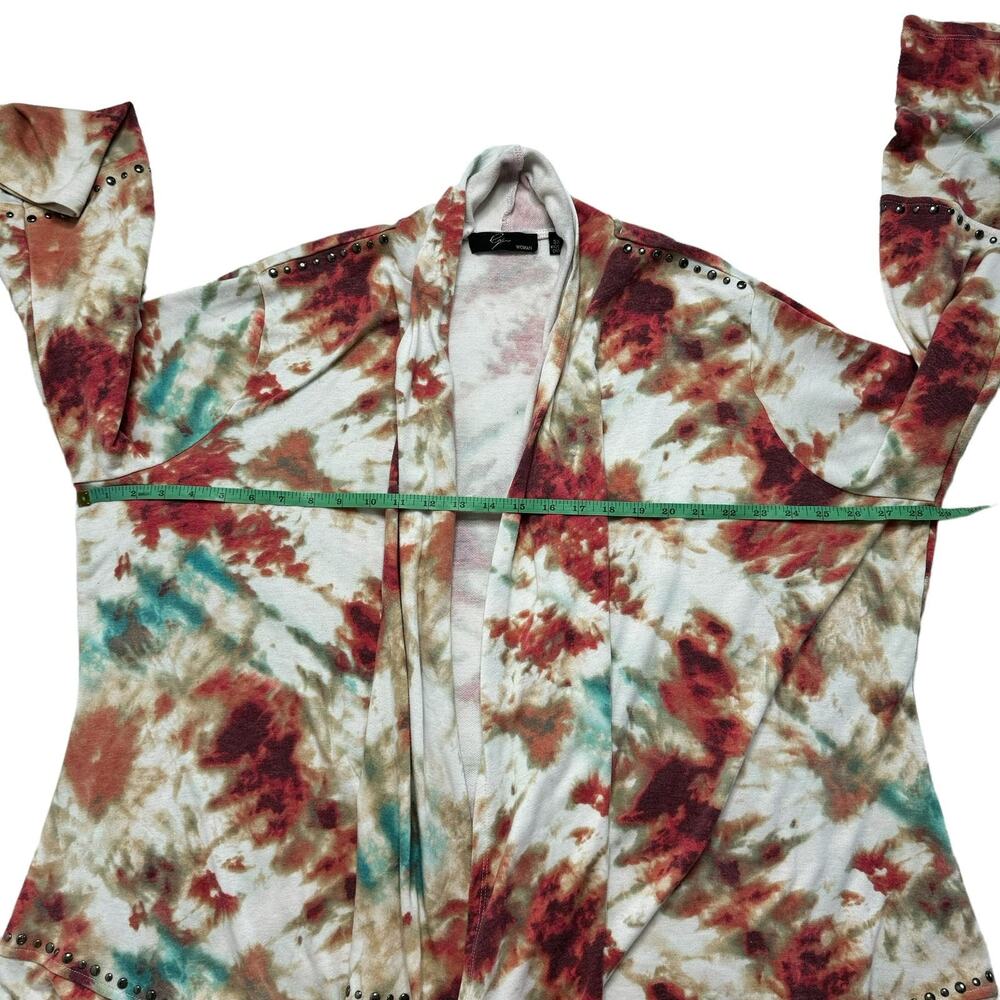 CYRUS WOMAN Tie Dye Studded Open Terry Knit Cardigan Size 3X Red Pink Green Whit - Picture 8 of 10